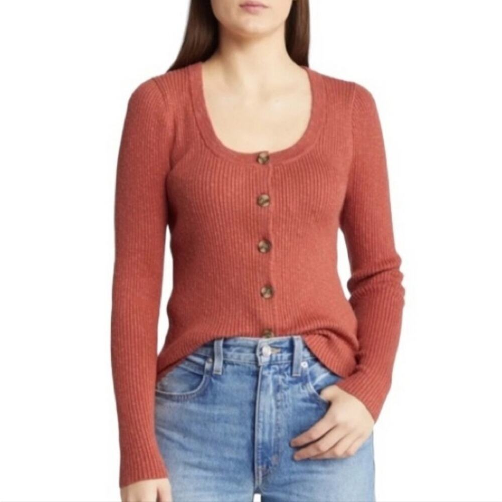 Madewell Rust Orange Scoopneck Cardigan Sweater NWT Size Small